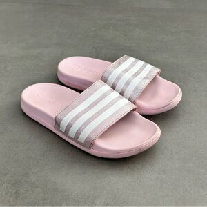 adidas Girl Slides Slipper Pink/White Kids Size 1Y